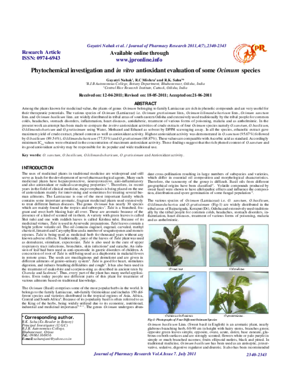(PDF) Phytochemical Investigation and in vitro Antinociceptive Activity