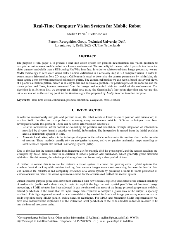 (PDF) Real-time computer vision system for mobile robot