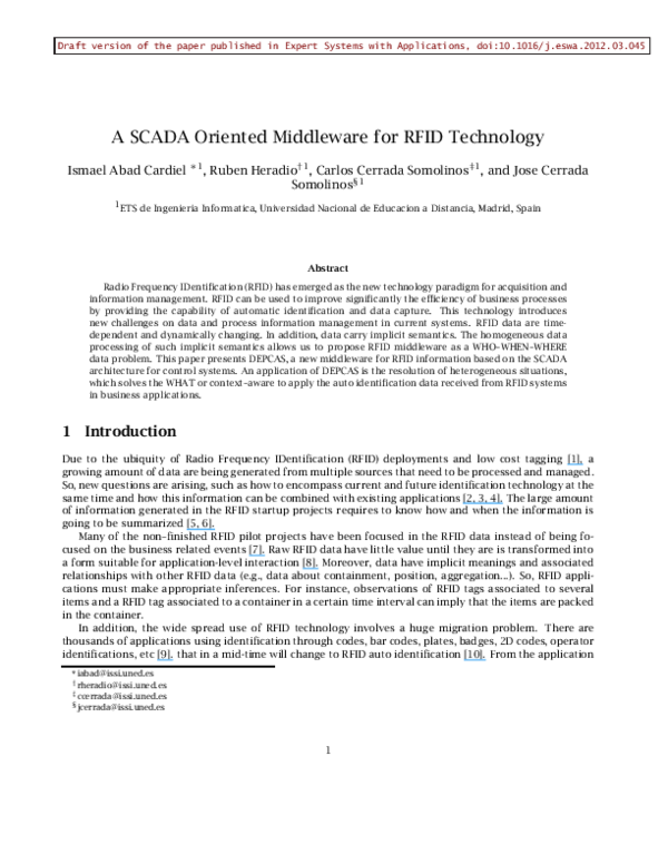 (PDF) A SCADA Oriented Middleware for RFID Technology