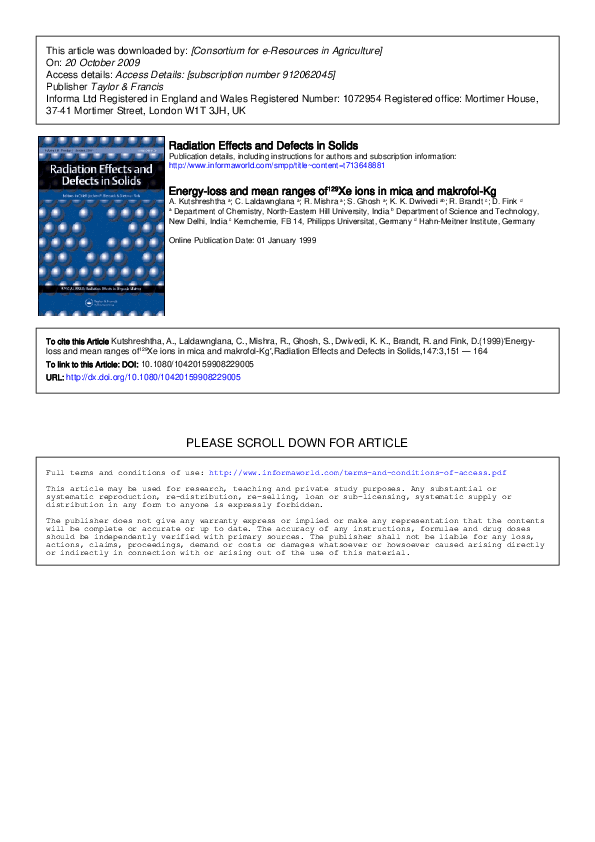  PDF Energy loss And Mean Ranges Of129Xe Ions In Mica And Makrofol Kg 
