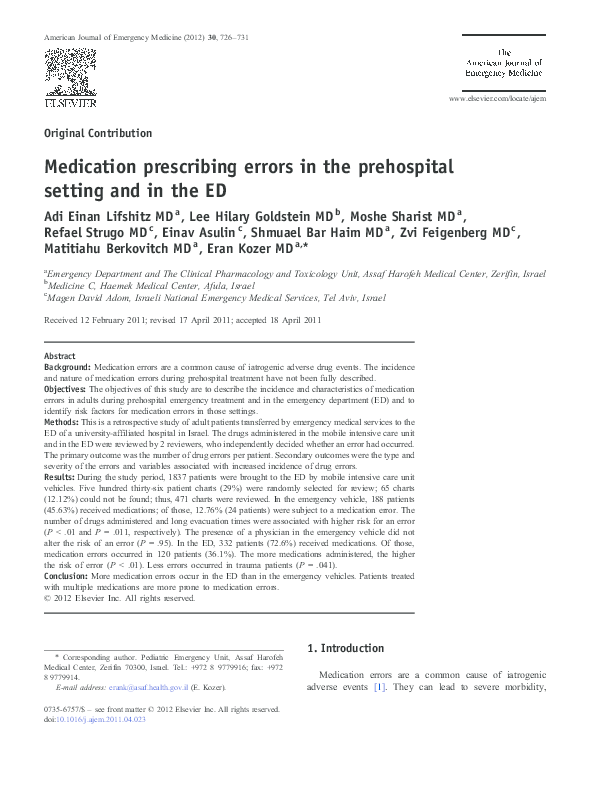 (PDF) Medication prescribing errors in the prehospital setting and in ...