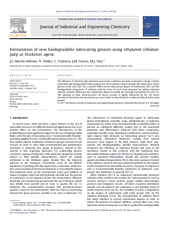 (PDF) Formulation of new biodegradable lubricating greases using