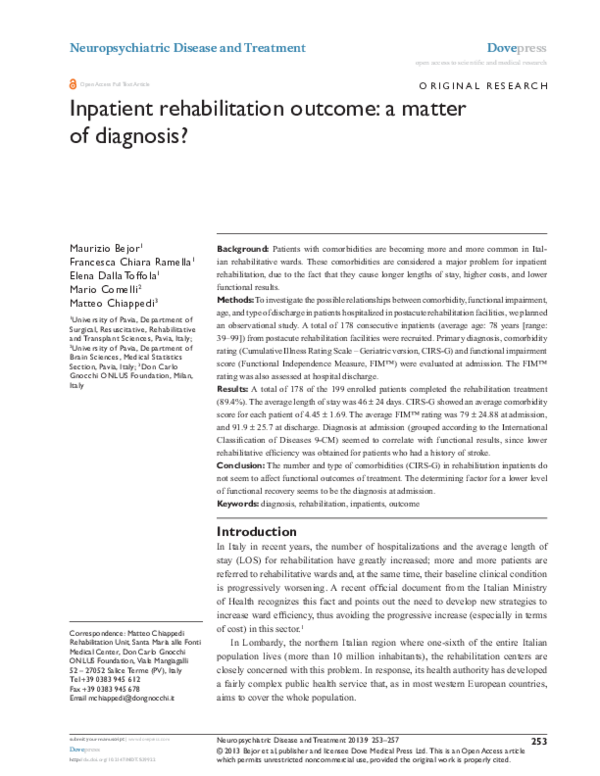(PDF) Inpatient rehabilitation outcome: a matter of diagnosis?
