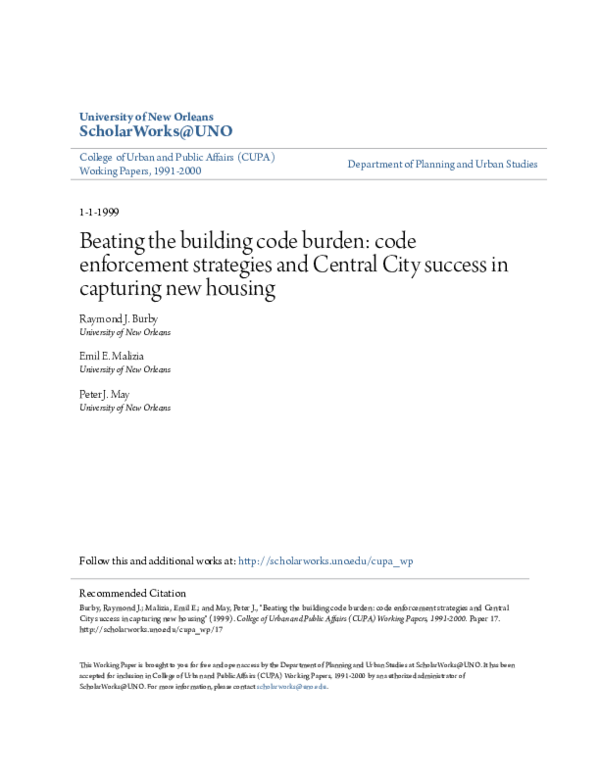 (PDF) Beating the building code burden: code enforcement strategies and ...
