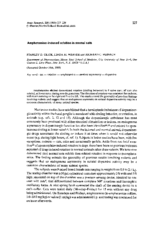 (PDF) Amphetamine-induced rotation in normal cats