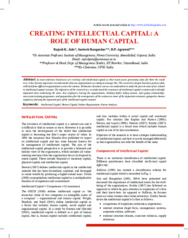 (PDF) CREATING INTELLECTUAL CAPITAL: A ROLE OF HUMAN CAPITAL