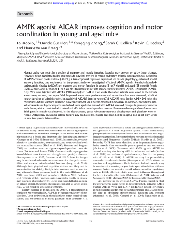 (PDF) AMPK agonist AICAR improves cognition and motor coordination in ...
