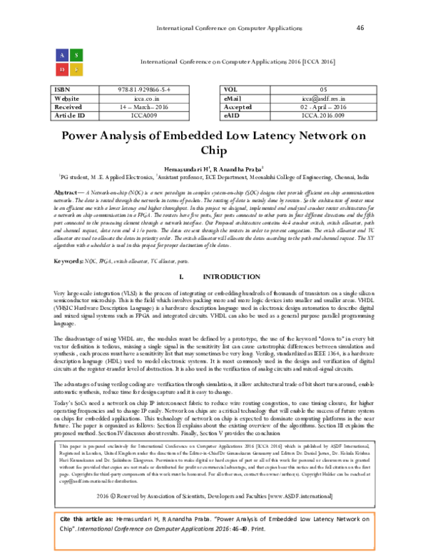 (PDF) Power Analysis of Embedded Low Latency Network on Chip