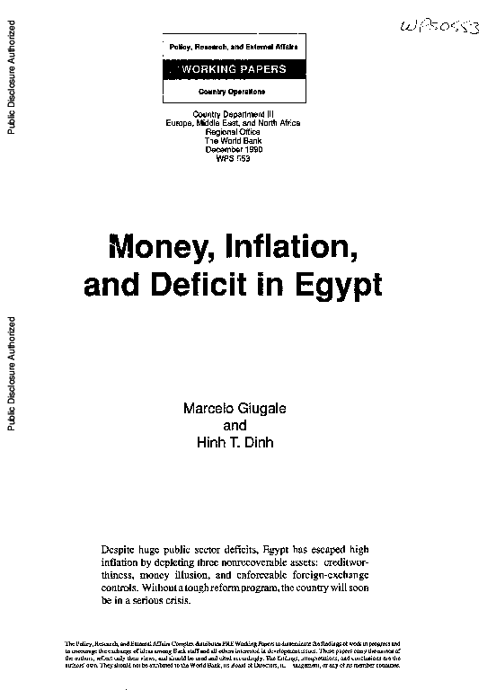 (PDF) Money, inflation, and deficit in Egypt