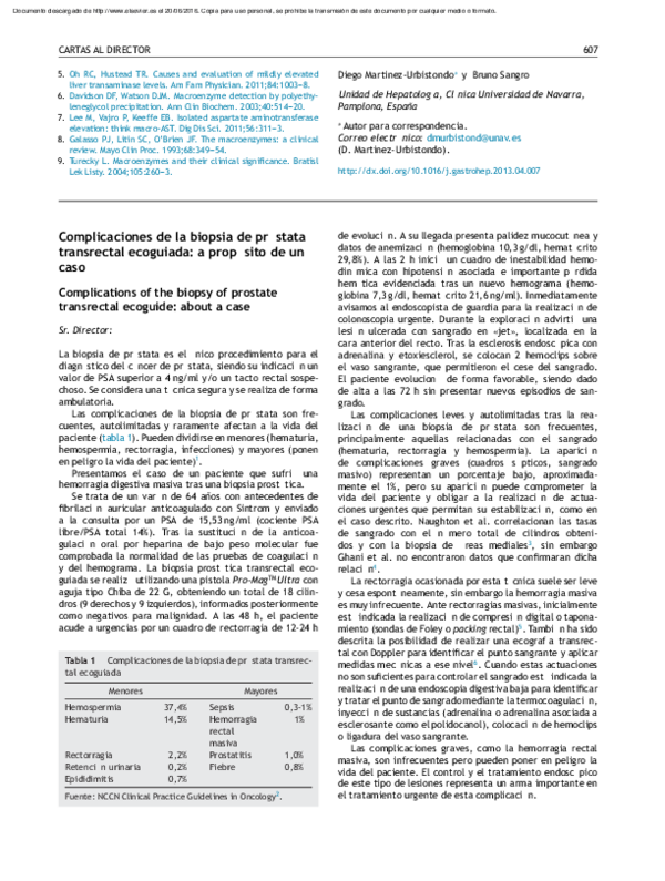 complicaciones de la biopsia de próstata