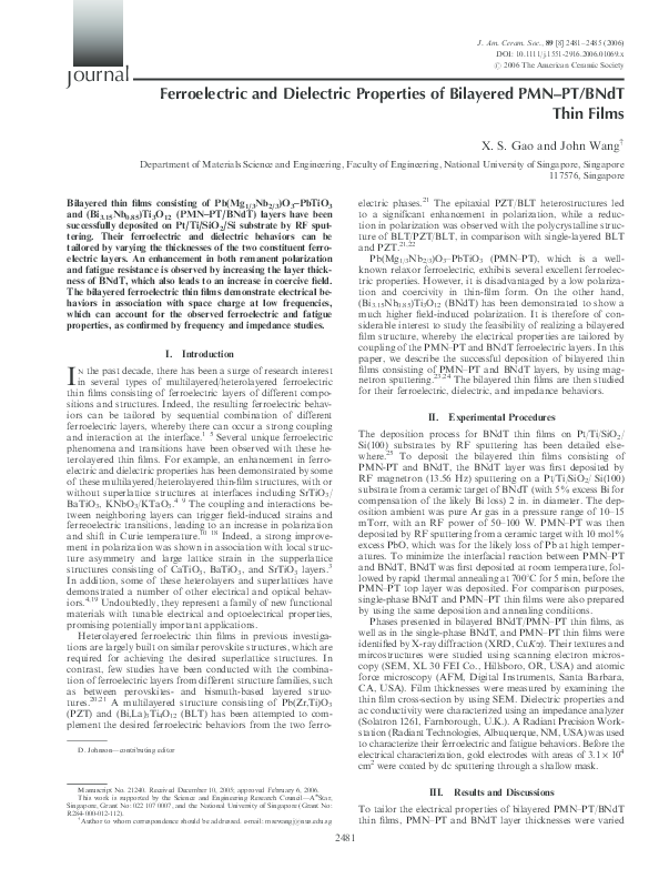(PDF) Ferroelectric and dielectric properties of Bi3. 15Nd0. 85Ti3O12 ...