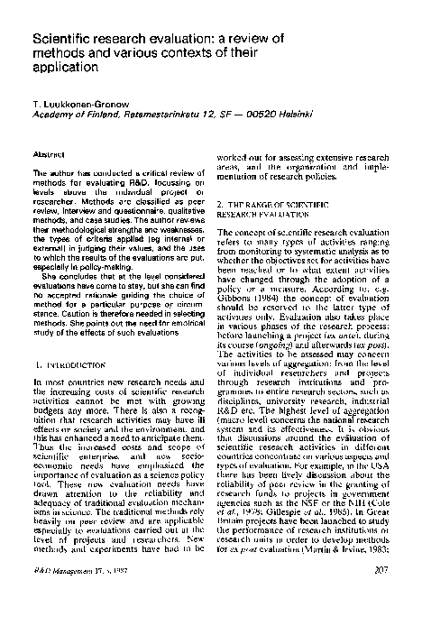 (PDF) Scientific research evaluation: a review of methods and various ...