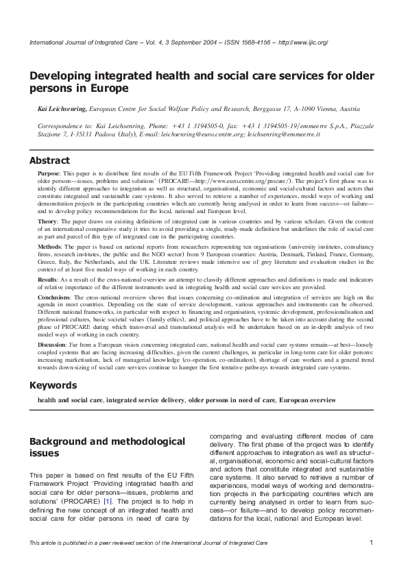(PDF) Developing integrated health and social care services for older ...