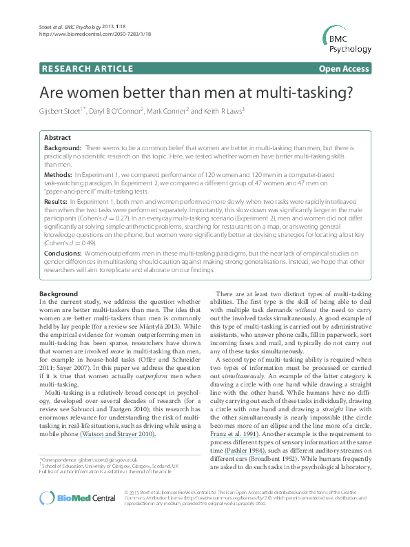 (PDF) Are women better than men at multi-tasking?