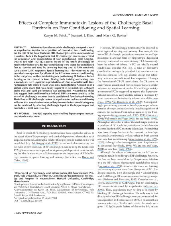 (PDF) Effects of complete immunotoxin lesions of the cholinergic basal ...