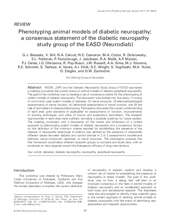 (PDF) Phenotyping animal models of diabetic neuropathy a consensus