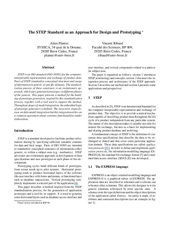 (PDF) The STEP standard as an approach for design and prototyping