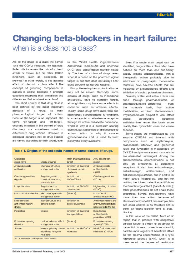 (PDF) Changing beta-blockers in heart failure: when is a class not a class?