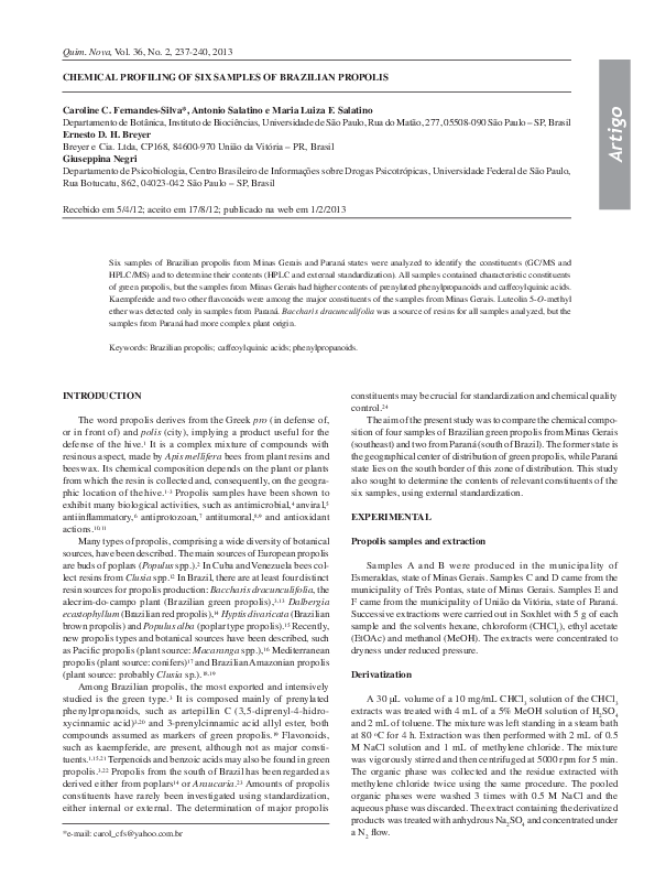 (PDF) Chemical profiling of six samples of Brazilian propolis