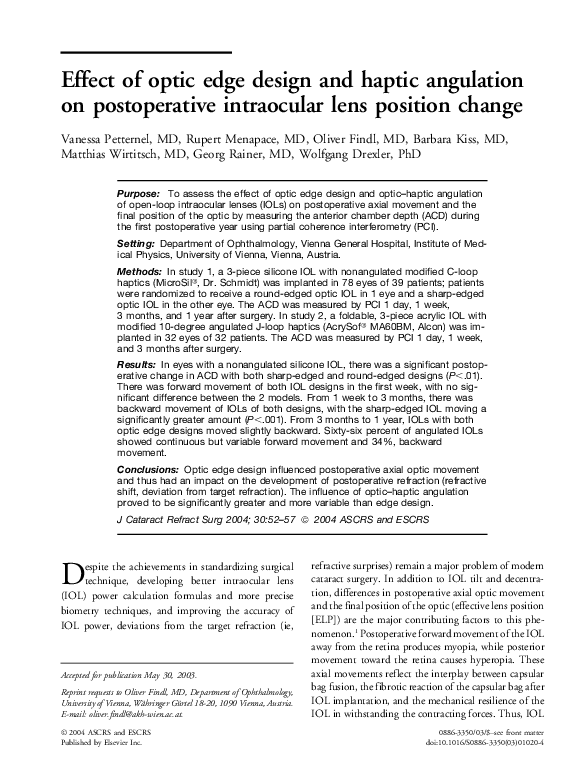 (PDF) Effect of optic edge design and haptic angulation on