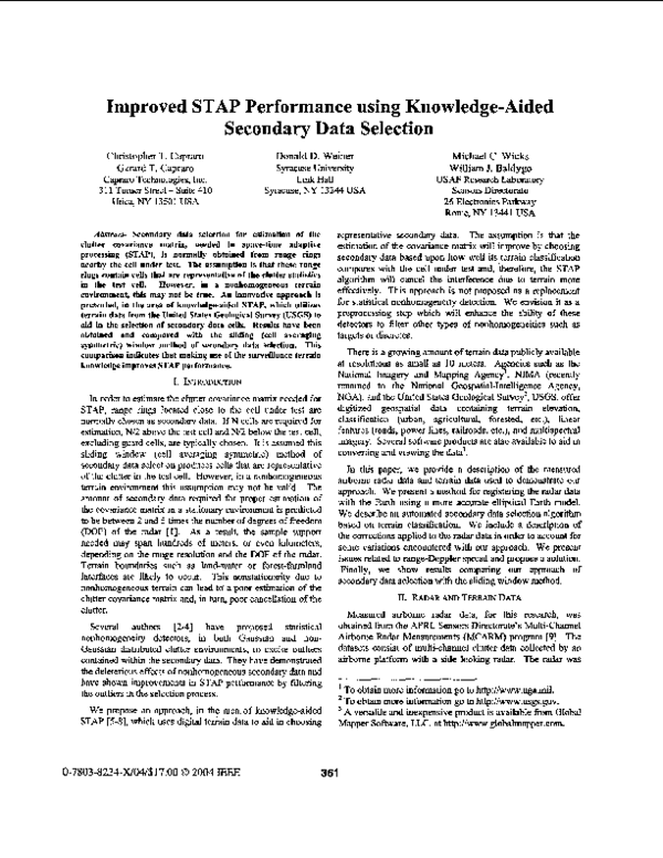 (PDF) Improved STAP performance using knowledge-aided secondary data ...
