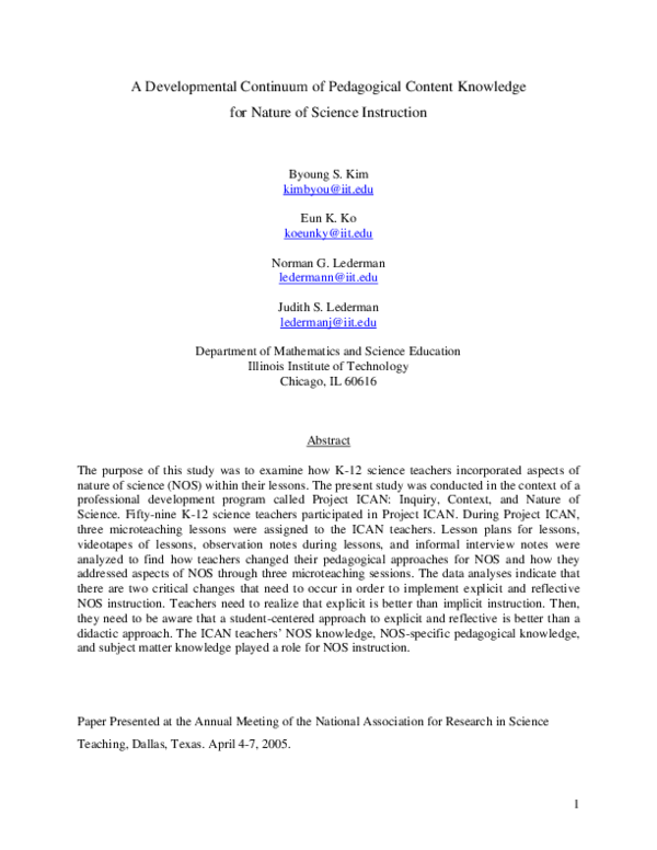 (PDF) A developmental continuum of pedagogical content knowledge for ...