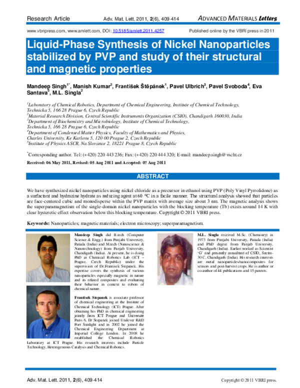 (PDF) Liquid-Phase Synthesis of Nickel Nanoparticles stabilized by PVP ...