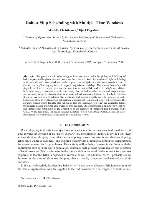 (PDF) Robust ship scheduling with multiple time windows