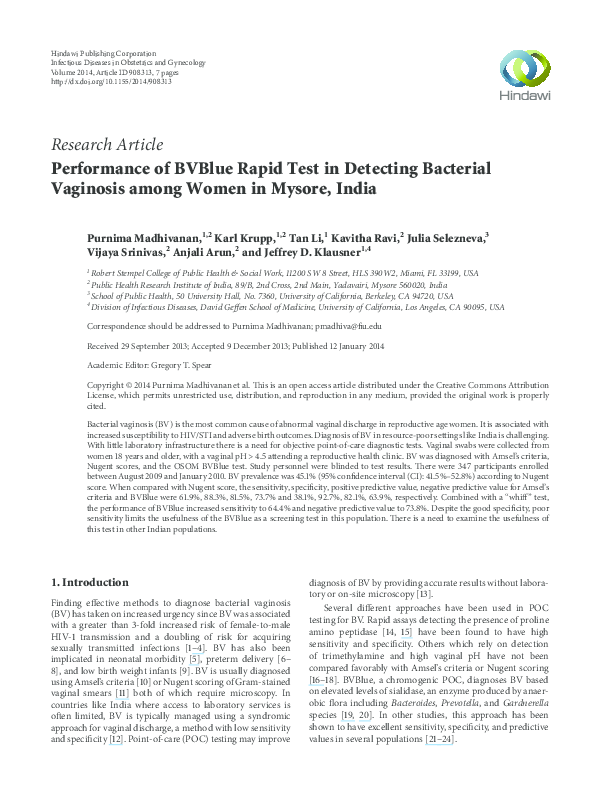 (PDF) Performance of BVBlue rapid test in detecting bacterial vaginosis ...