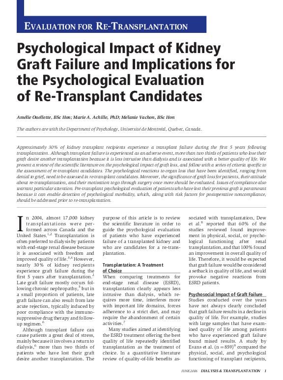 (PDF) Psychological impact of kidney graft failure and implications for