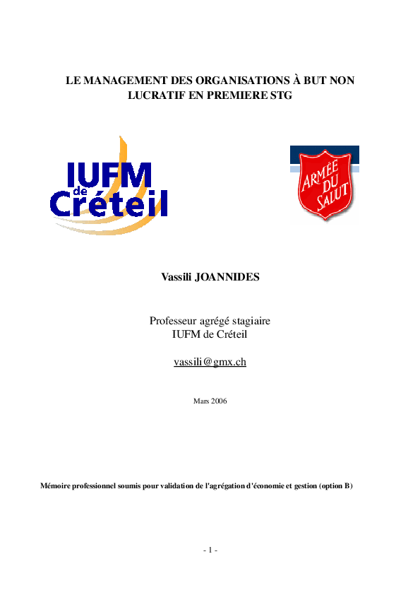 Pdf Le Management Des Organisations A But Non Lucratif En Premiere Stg Vassili Joannides De Lautour Academia Edu