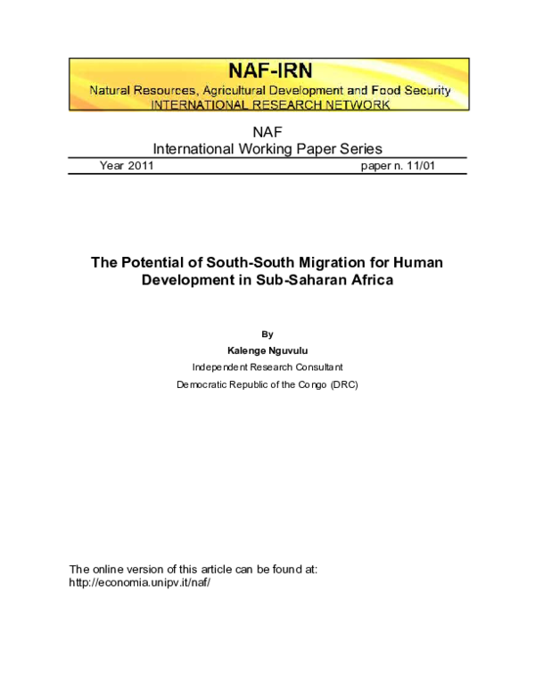 (PDF) The Potential of South-South Migration for Human Development in ...