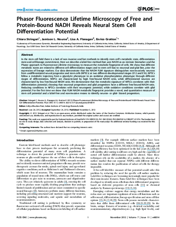 (PDF) Phasor Fluorescence Lifetime Microscopy of Free and Protein-Bound ...