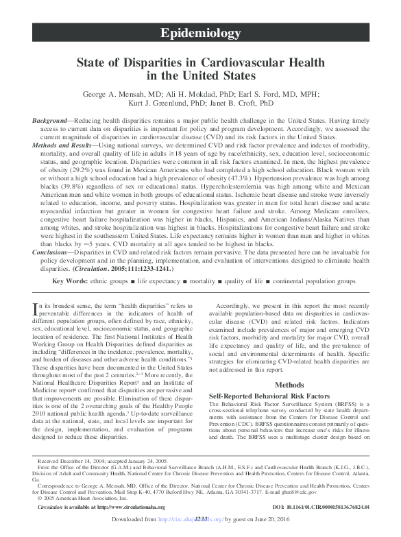 (PDF) State of disparities in cardiovascular health in the United States