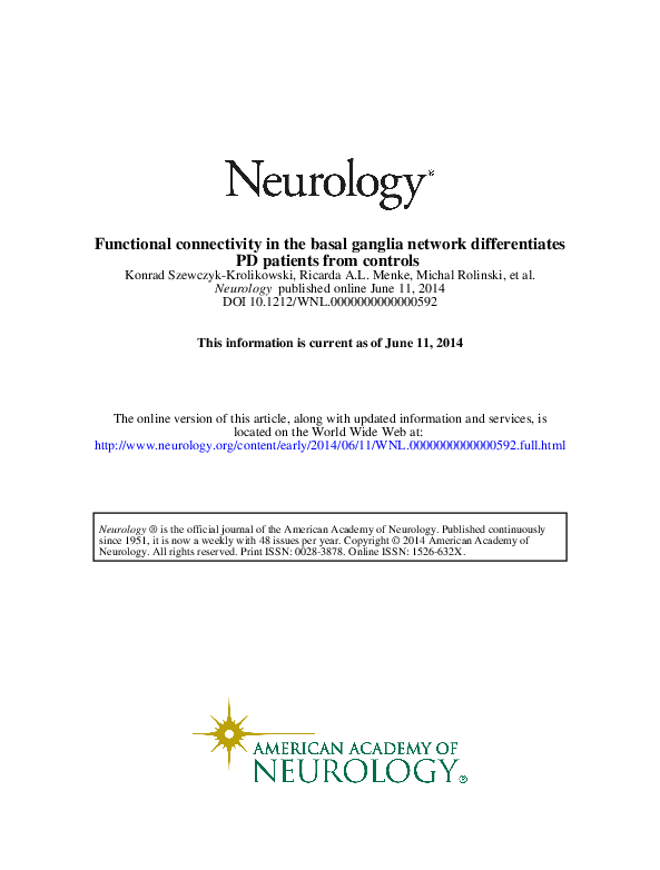 (PDF) Functional connectivity in the basal ganglia network ...