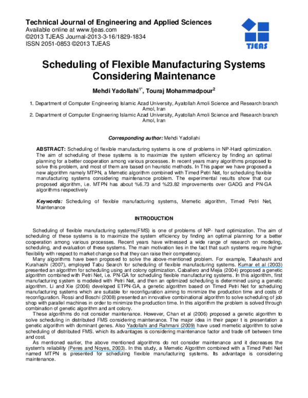 (PDF) Scheduling of flexible manufacturing systems: an ant colony ...