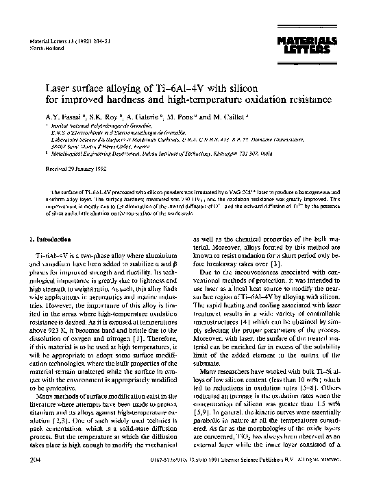 (PDF) Laser surface alloying of Ti-6Al-4V with silicon for improved ...