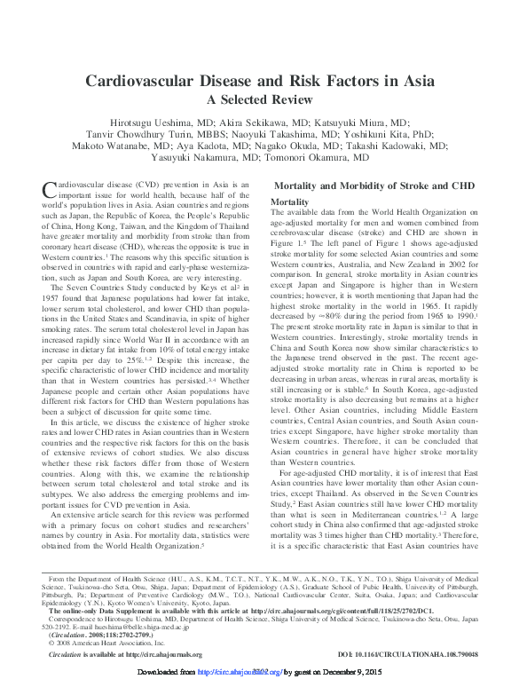 (PDF) Cardiovascular Disease and Risk Factors in Asia: A Selected Review