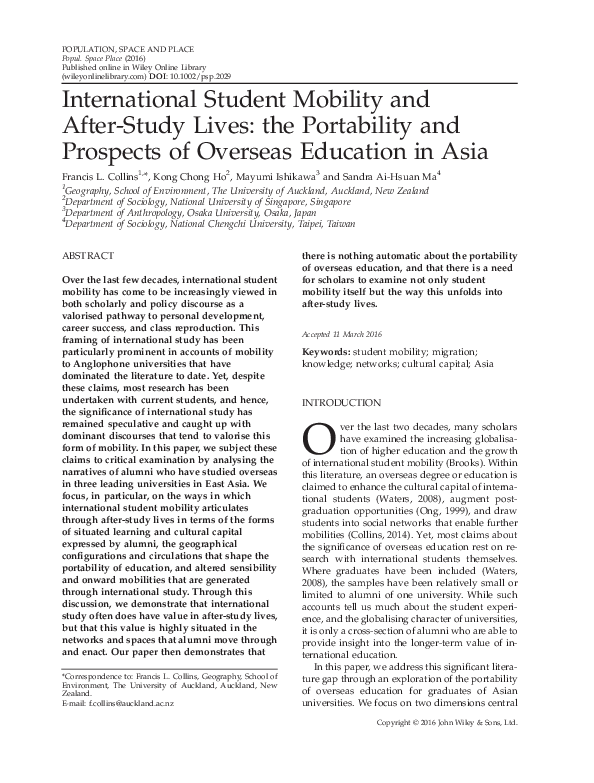 International Student Mobility and After-Study Lives: the Portability ...