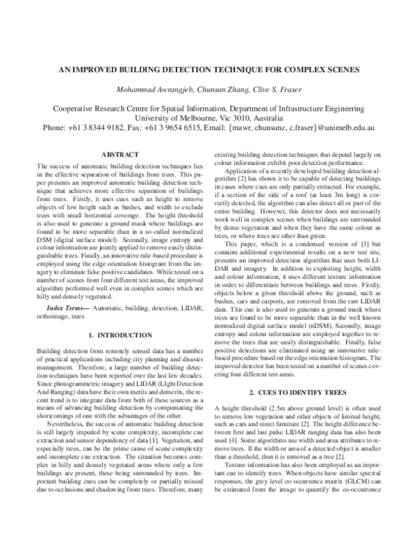 (PDF) AN IMPROVED BUILDING DETECTION TECHNIQUE FOR COMPLEX SCENES