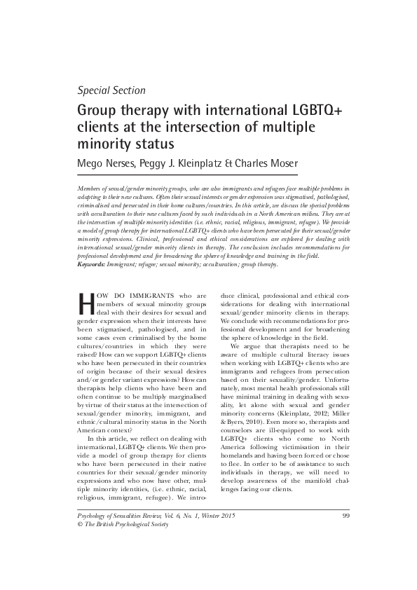 (PDF) Group Therapy with International LGBTQ + clients at the ...