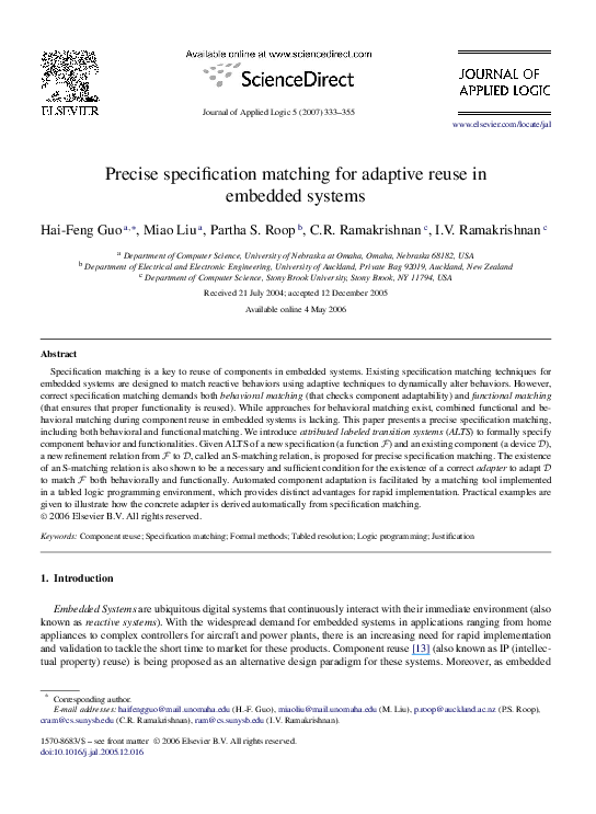 (PDF) Precise specification matching for adaptive reuse in embedded systems