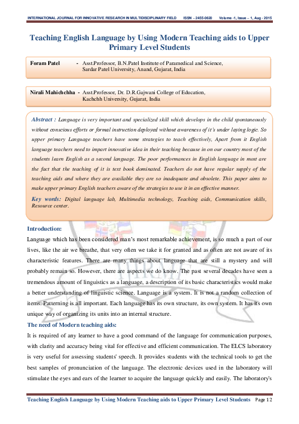 (PDF) Teaching English Language by Using Modern Teaching aids to Upper