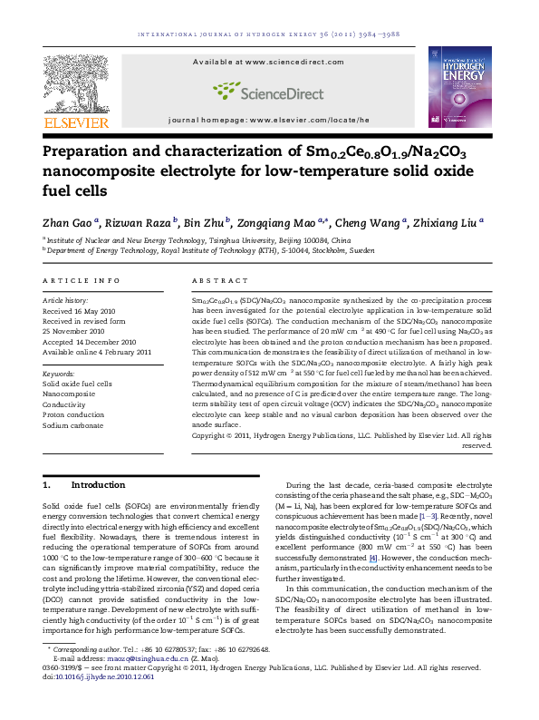 (PDF) Preparation and characterization of Sm0.2Ce0.8O1.9/Na2CO3 ...