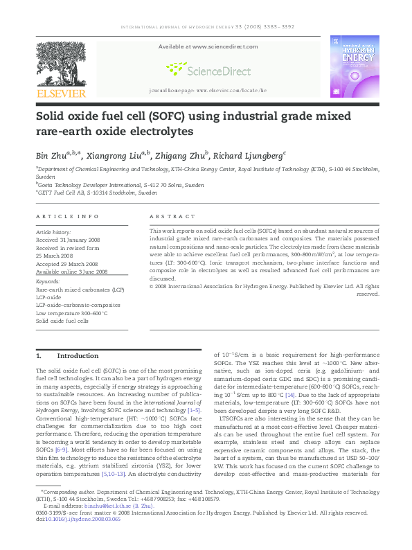 (PDF) Solid oxide fuel cell (SOFC) using industrial grade mixed rare ...