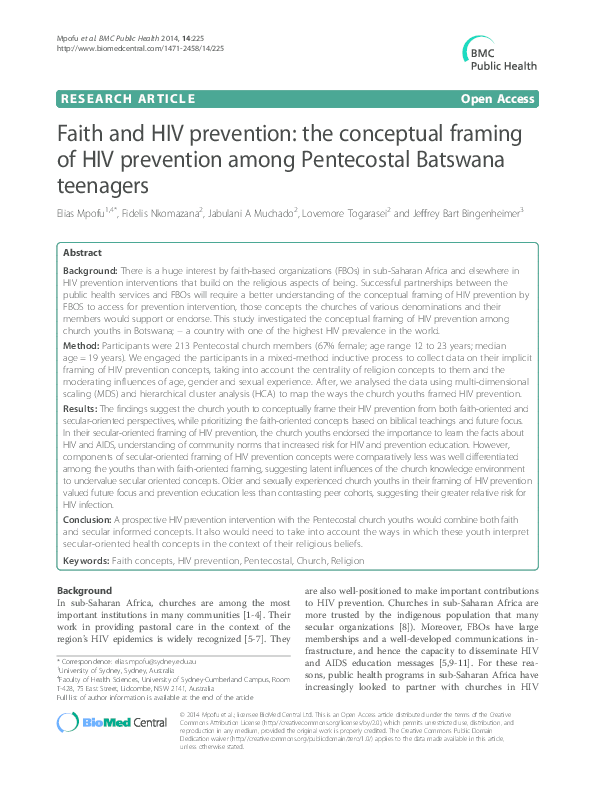 (PDF) Faith and HIV prevention: the conceptual framing of HIV ...