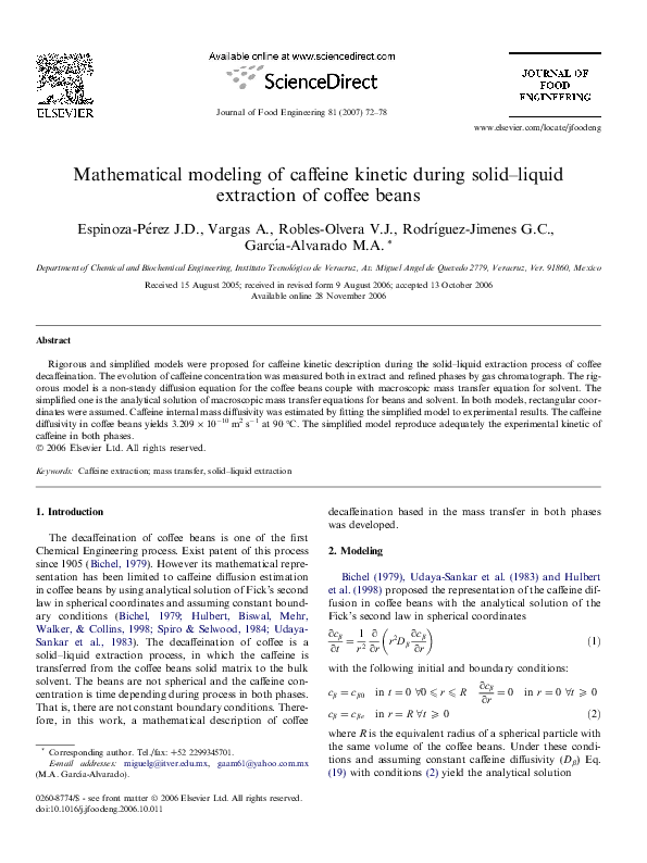 (PDF) Mathematical modeling of caffeine during solidliquid