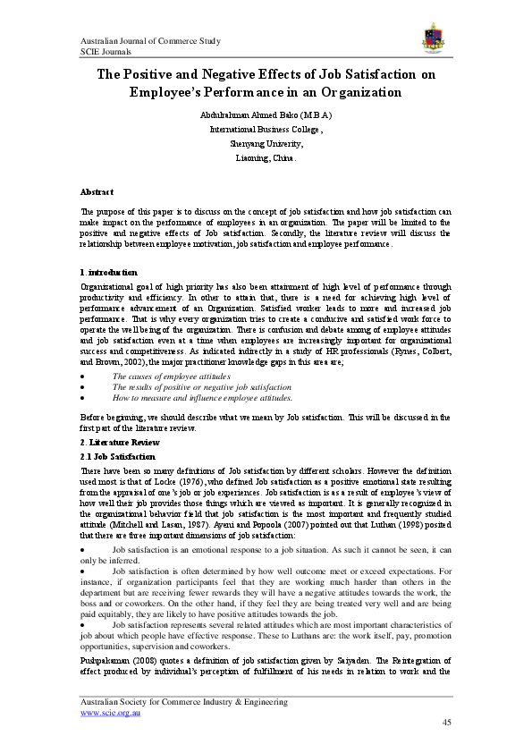(PDF) The Positive and Negative Effects of Job Satisfaction on Employee ...