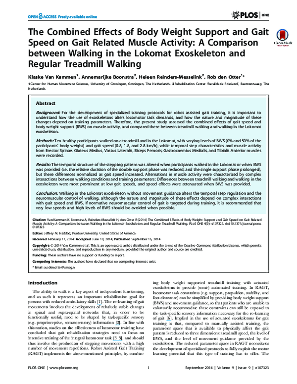 (PDF) The Combined Effects of Body Weight Support and Gait Speed on ...