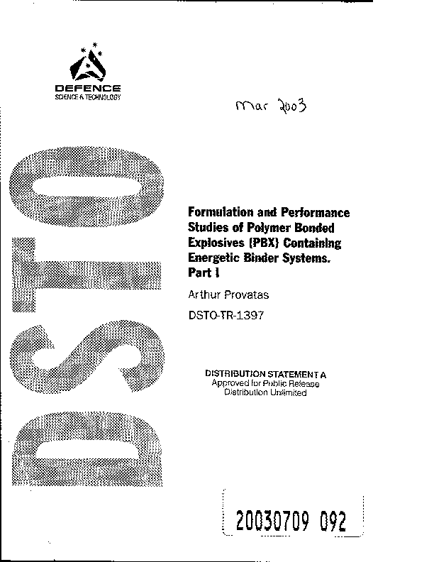 (PDF) Formulation and Performance Studies of Polymer Bonded Explosives